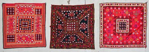 3 Embroidered Textiles with Mirror Work, Pakistan/India