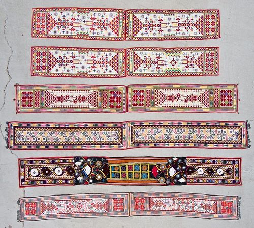 6 Old Finely Embroidered Textiles With Mirror Work