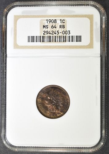 1908 INDIAN CENT  NGC MS-64 RB