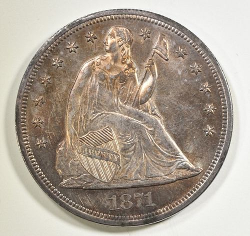 1871 SEATED LIBERTY DOLLAR CH BU