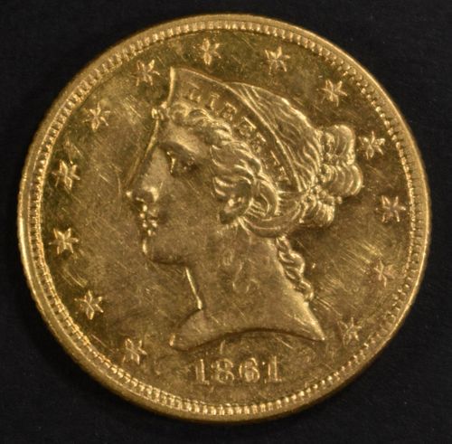 1861 GOLD $5 LIBERTY  LUSTROUS BU