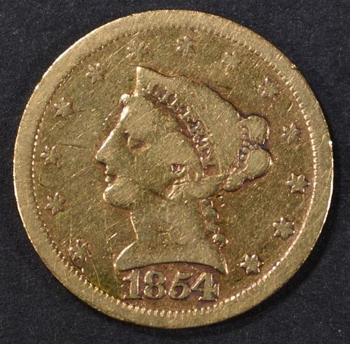 1854 $2.5 GOLD LIBERTY XF