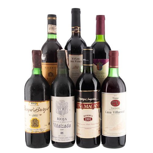 Lote de Vinos Tintos de España. Viñas del Vero. Campo Burgos. En presentaciones de 750 ml. Total de piezas: 7.