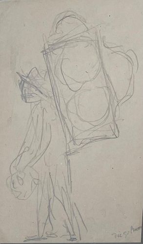 Diego Rivera (Mexico, 1886-1957) Man With Backpack, 1928, drawing on paper, 5 x 3 in.