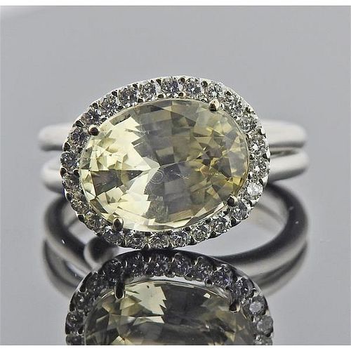 GIA 6.57ct No Heat Yellow Sapphire Birks Diamond 18k Gold Ring