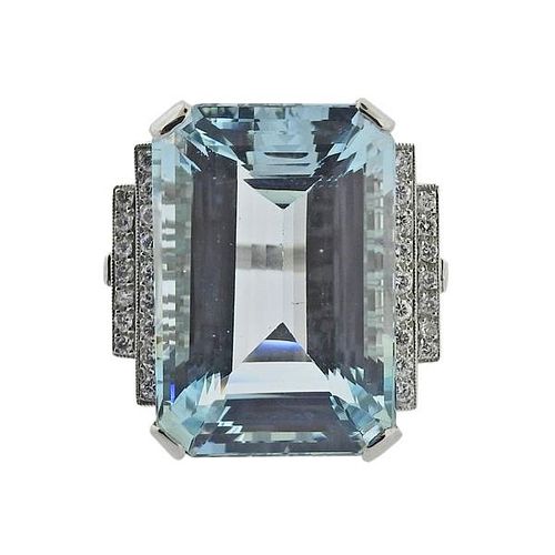 40ct Aquamarine Diamond Platinum Cocktail Ring