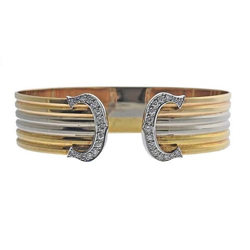 C de Cartier 18k Gold Diamond Cuff Bracelet