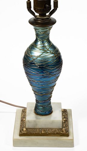 DURAND SPIDER-WEBBED IRIDESCENT ART GLASS LAMP BASE,