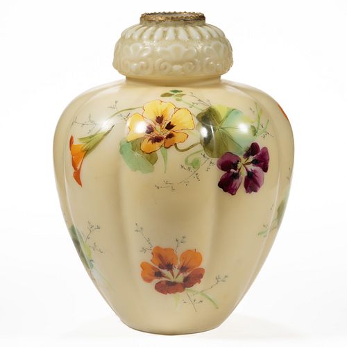 SMITH BROS. LOBED AND ENAMEL-DECORATED VASE, 