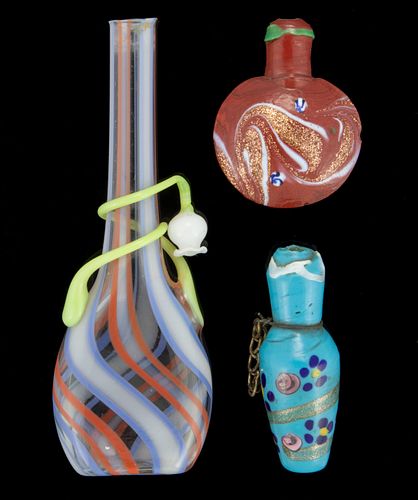 ASSORTED MURANO GLASS SCENT BOTTLES, LOT OF THREE,