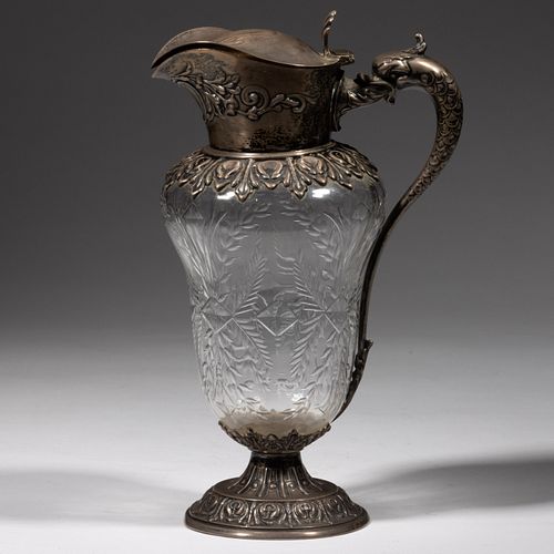 BLOWN AND ENGRAVED GLASS SYRUP PITCHER, 