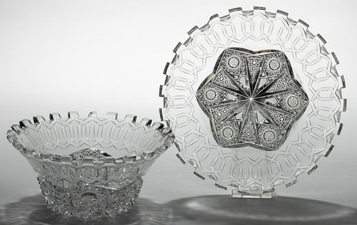 MERIDEN ALHAMBRA BRILLIANT CUT GLASS COVERED FINGER BOWL / MAYO AND UNDERPLATE,