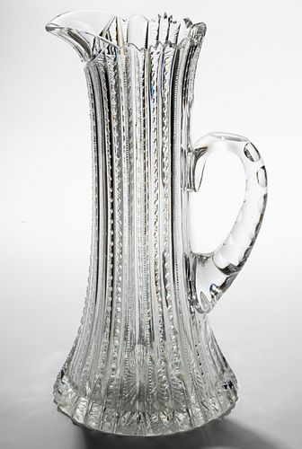 MT. WASHINGTON ZIPPERED COLUMNS BRILLIANT CUT GLASS TANKARD PITCHER, 