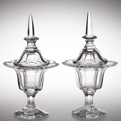 CONTINENTAL CUT GLASS PAIR OF COVERED JARS,