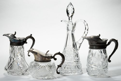 ASSORTED BRILLIANT CUT GLASS CONDIMENT ARTICLES, LOT OF FOUR, 