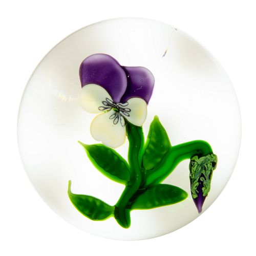 ANTIQUE CLICHY PANSY LAMPWORK ART GLASS PAPERWEIGHT,