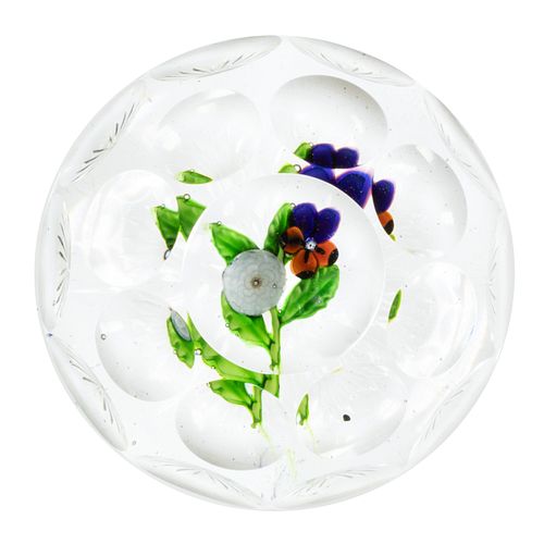 ANTIQUE SAINT-LOUIS TWO-FLOWER BOUQUET LAMPWORK ART GLASS PAPERWEIGHT,