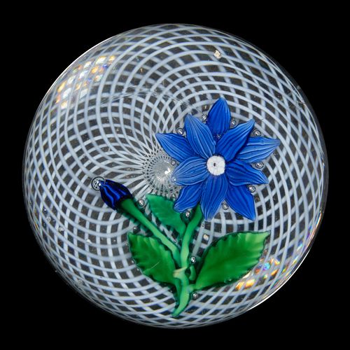 ANTIQUE NEW ENGLAND DOUBLE CLEMATIS LAMPWORK PAPERWEIGHT,
