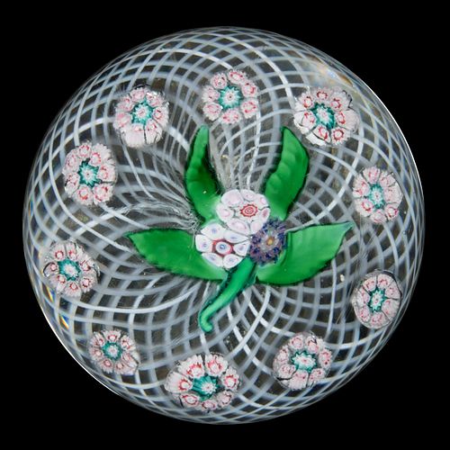 ANTIQUE NEW ENGLAND NOSEGAY LAMPWORK AND MILLEFIORI PAPERWEIGHT, 