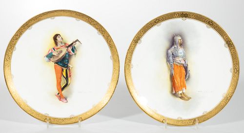 ENGLISH MINTONS PORCELAIN SIGNED "F. BELLANGER" HAND-PAINTED PAIR OF CABINET PLATES, 
