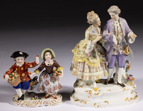 EUROPEAN PORCELAIN HAND-PAINTED FIGURAL GROUPS, LOT OF TWO, 