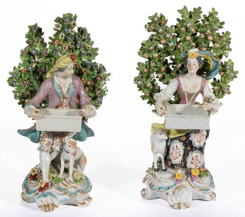 FRENCH SAMSON HAND-PAINTED PORCELAIN FIGURAL SWEETMEAT PAIR, 