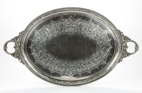 VICTORIAN ENGLISH STERLING SILVER SERVING TRAY,