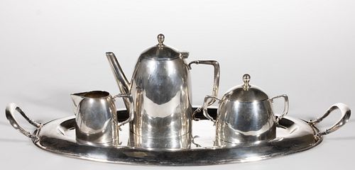 MEXICAN STERLING SILVER FOUR-PIECE INDIVIDUAL COFFEE / TEA SERVICE,