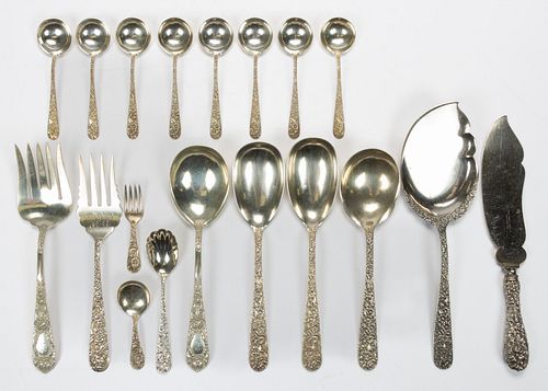 S. KIRK & SON AND OTHER BALTIMORE, MARYLAND STERLING SILVER SERVING UTENSILS AND FLATWARE, LOT OF 19,