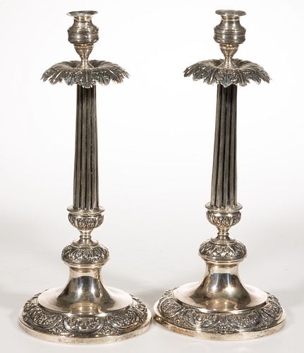 CONTINENTAL OR OTHER STERLING SILVER CANDLESTICK PAIR,