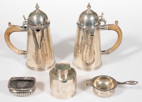 ENGLISH STERLING SILVER HOLLOWWARE ARTICLES, LOT OF FIVE,