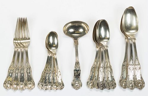 SHIEBLER AND OTHER KING'S PATTERN STERLING SILVER FLATWARE, LOT OF 18,