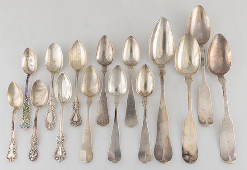 AMERICAN STERLING AND COIN SILVER SPOONS, LOT OF 15,