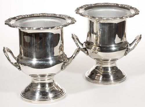GORHAM "BARONIAL" HERITAGE COLLECTION SILVER-PLATED CHAMPAGNE / WINE COOLERS, PAIR,