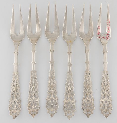 DOMINICK & HAFF STERLING SILVER TWO-TINED FORKS, SET OF SIX,