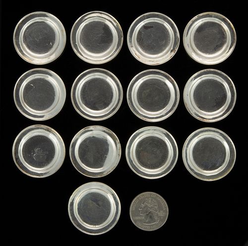 UNIDENTIFIED SILVER MINIATURE PLATES, SET OF 13, 