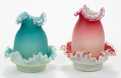 CASED SATIN GLASS FAIRY LAMPS, LOT OF TWO,