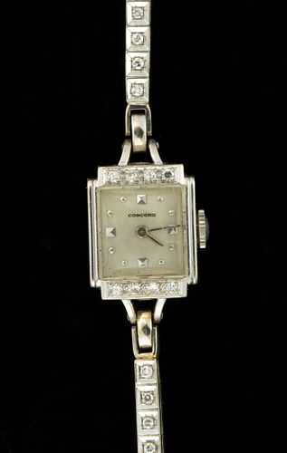 VINTAGE CONCORD 14K WHITE GOLD AND DIAMOND LADY'S WRIST WATCH,