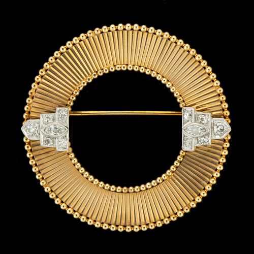 VINTAGE 14K YELLOW GOLD AND DIAMOND BROOCH / PIN,