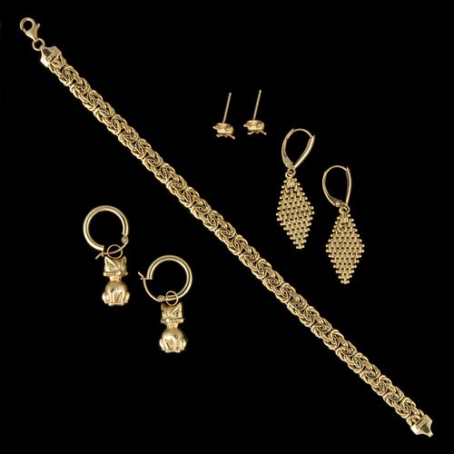 VINTAGE / CONTEMPORARY 14K YELLOW GOLD JEWELRY, LOT OF SEVEN PIECES,