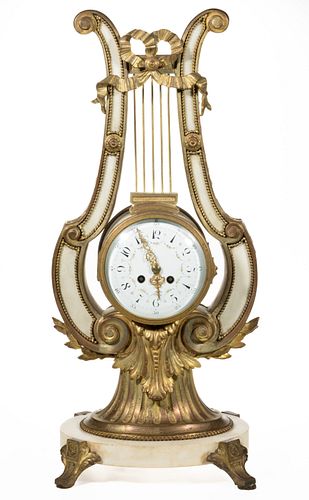 FRENCH LOUIS XV-STYLE MARBLE AND GILT-BRASS MANTEL CLOCK,