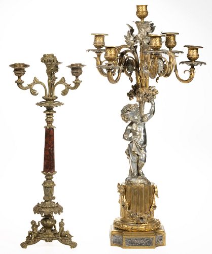 CONTINENTAL GILT-BRONZE FIGURAL CANDELABRA, LOT OF TWO,