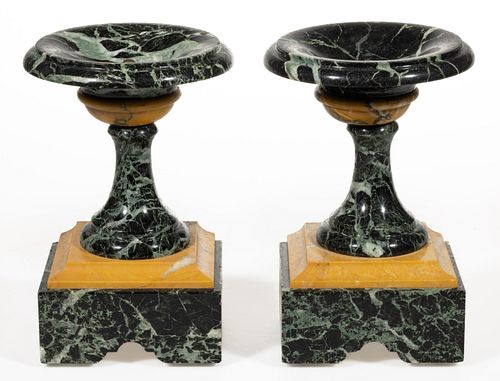PAIR OF CONTINENTAL "GRAND TOUR" BOLTED MARBLE PAIR OF GARNITURES,