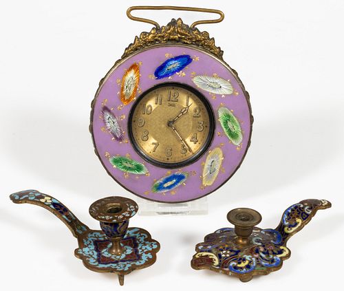 CONTINENTAL ENAMEL-DECORATED OBJECTS D'ART, LOT OF THREE,