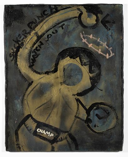 OUTSIDER ART (20TH CENTURY) "CHAMP" / "GOLDEN BOY" PAINTING,
