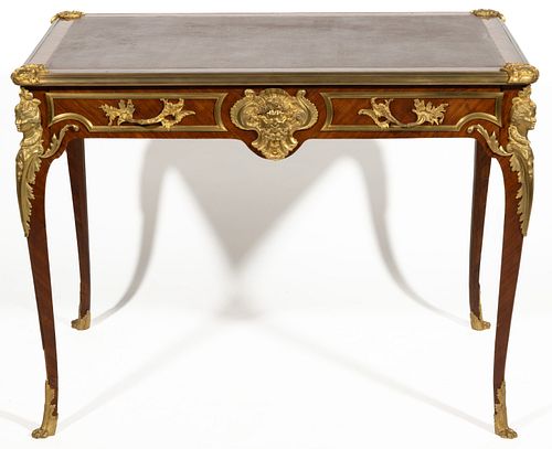 FRENCH LOUIS XV-STYLE LEATHER-TOP AND ORMOLU-MOUNTED WRITING TABLE,