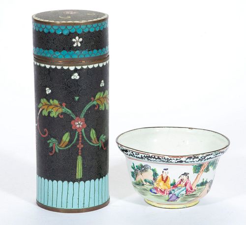 ASIAN ENAMEL-DECORATED ARTICLES, LOT OF TWO,