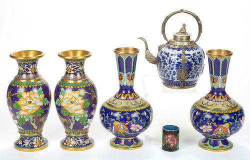 CHINESE CLOISONNE ARTICLES, LOT OF FIVE,