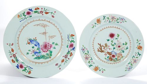 CHINESE EXPORT PORCELAIN FAMILLE ROSE CHARGERS, LOT OF TWO,