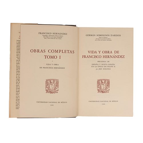 Hernández, Francisco.  Obras Completas. México: UNAM, 1959 - 1985. Tomos I - VII en 8 vols. Piezas: 8.